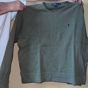 Men’s polo by Ralph Lauren V-Neck Cotton Pullover, Size: XXL, Color: Olive green